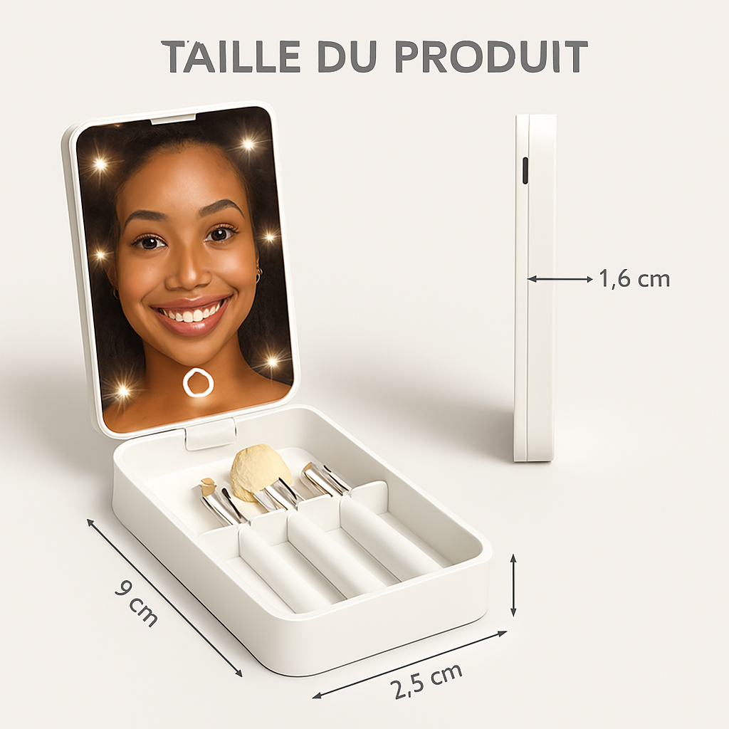 Miroir de Maquillage Compact LED – Pliable & Portable | Tintiva