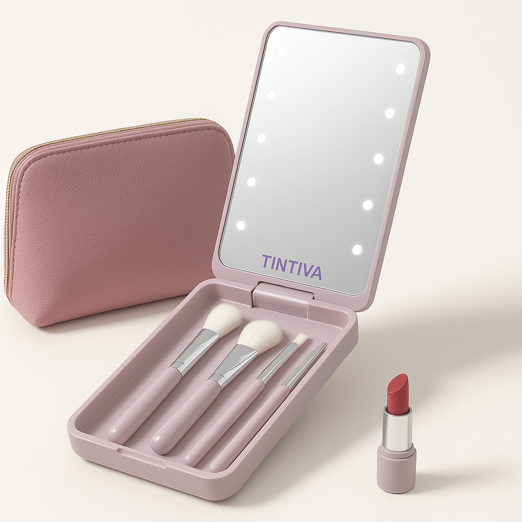 Miroir de Maquillage Compact LED – Pliable & Portable | Tintiva