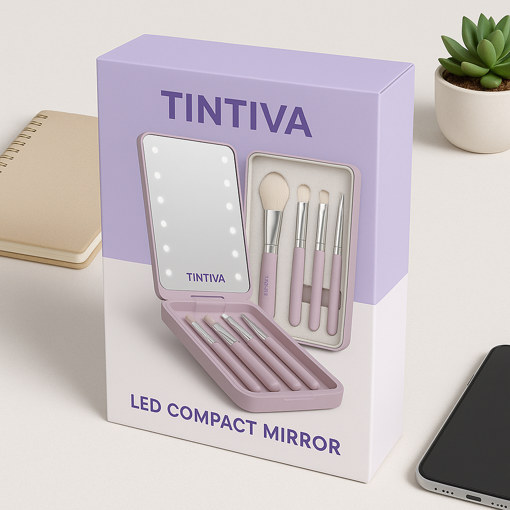 Miroir de Maquillage Compact LED – Pliable & Portable | Tintiva
